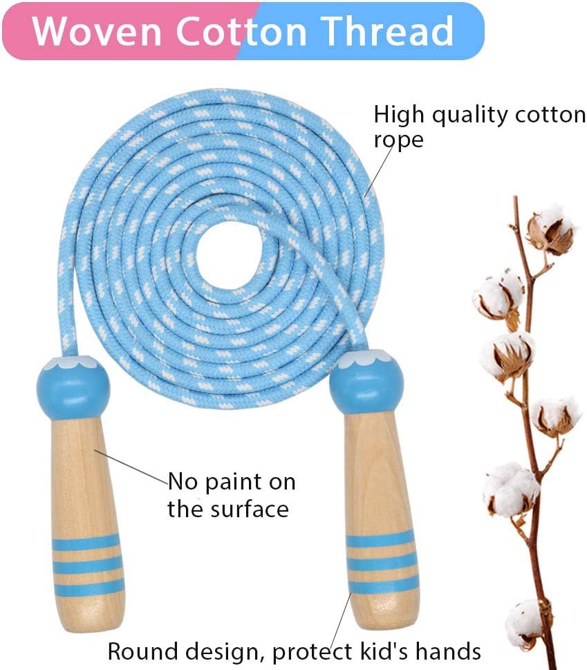 Jump Rope Kids, 7ft Adjustable Cotton Skipping Rope with Wooden Handle for Boys and Girls Fitness Outdoor Exercise - Image 2