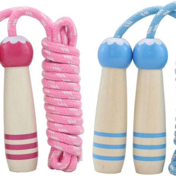 Jump Rope Kids, 7ft Adjustable Cotton Skipping Rope with Wooden Handle for Boys and Girls Fitness Outdoor Exercise