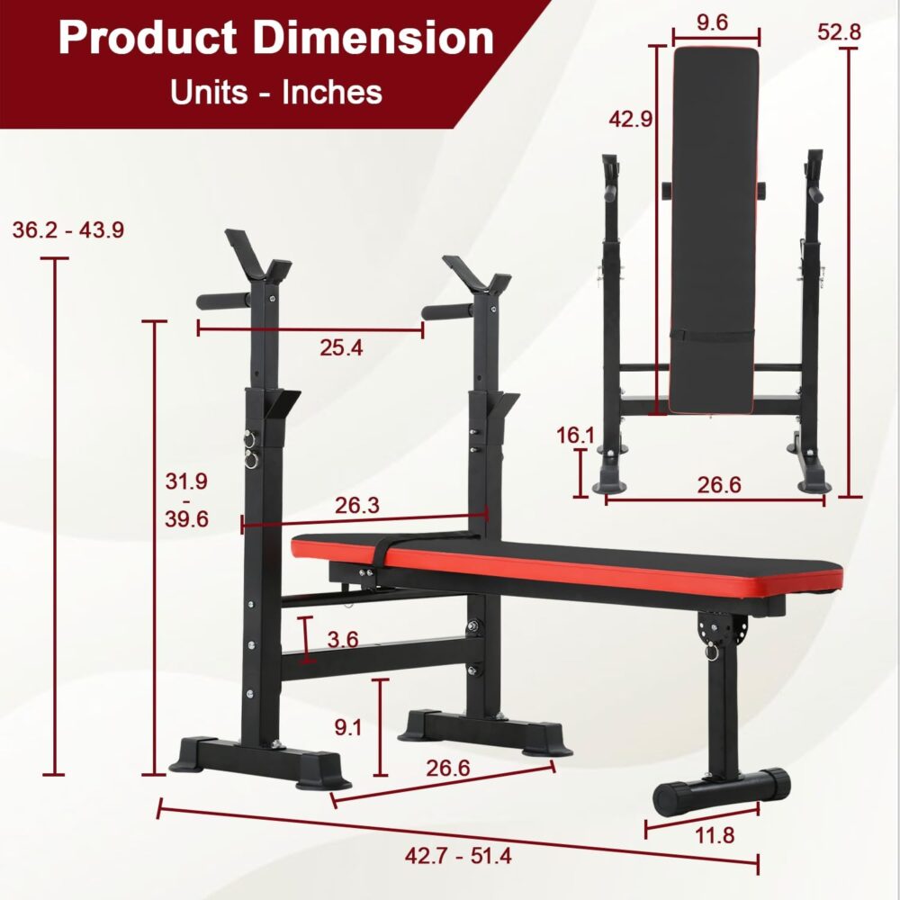 Weight Bench Adjustable Weight Bench Press Set with Squat Rack 660lbs Foldable Flat Incline  Weight Bench Home Gym Exercise Training Machine for Men - Image 2