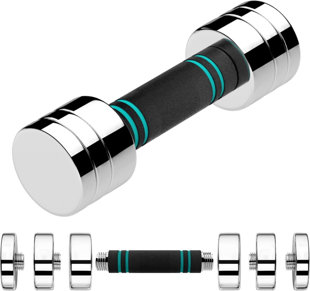 Single Steel Adjustable Dumbbell, 5/10/15lb Free Weight Single Dumbbell, Non-Slip and Comfortable Foam Handle, Adjustable Single Dumbbell for Home Gym Office Exercise