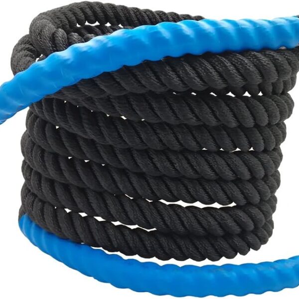 30ft Battle Rope, 7/8" Diameter Nylon Training Rope with Rubber Handles, for Home Gym Fitness Workout, Beginner & Youth Exercise Equipment