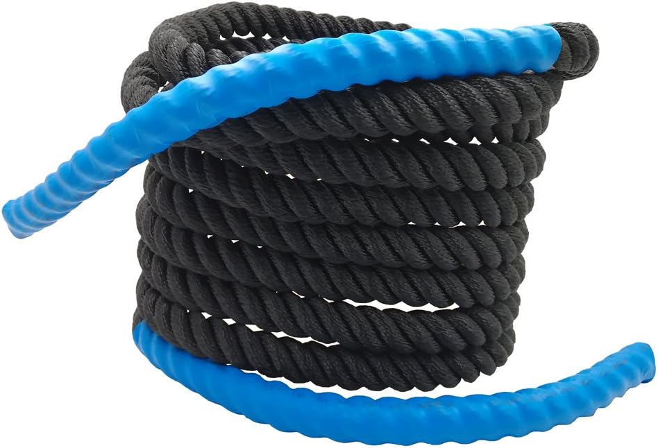 30ft Battle Rope, 7/8" Diameter Nylon Training Rope with Rubber Handles, for Home Gym Fitness Workout, Beginner & Youth Exercise Equipment