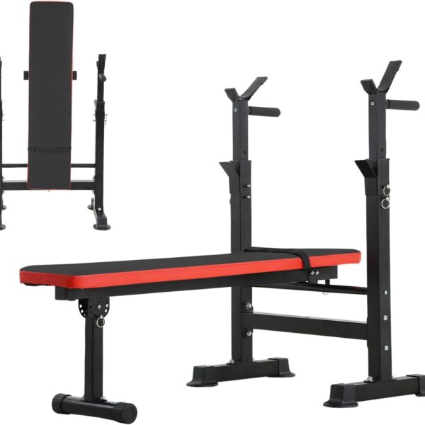 Weight Bench Adjustable Weight Bench Press Set with Squat Rack 660lbs Foldable Flat Incline  Weight Bench Home Gym Exercise Training Machine for Men