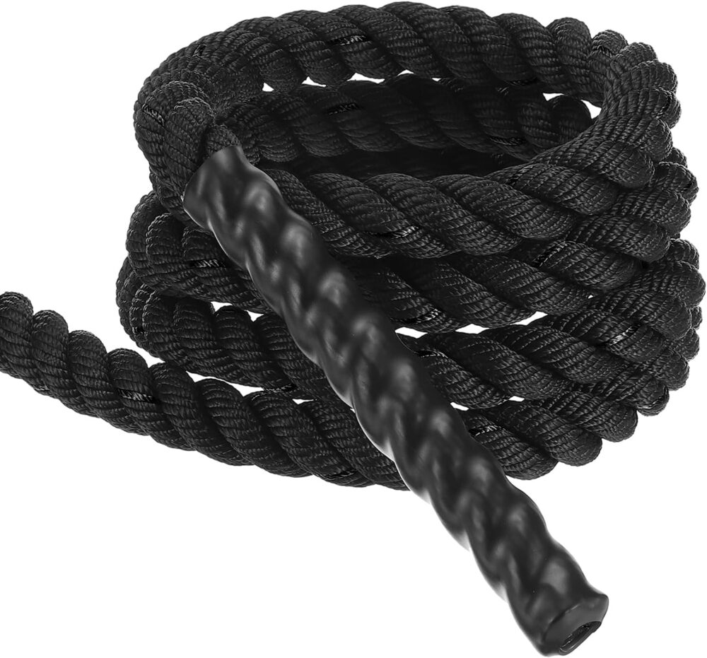 Battle Rope 10ft x 1 Inch Polyester Workout Rope Heavy Fitness Exercise Rope for Strength Training Home Gym Muscle Building, Black
