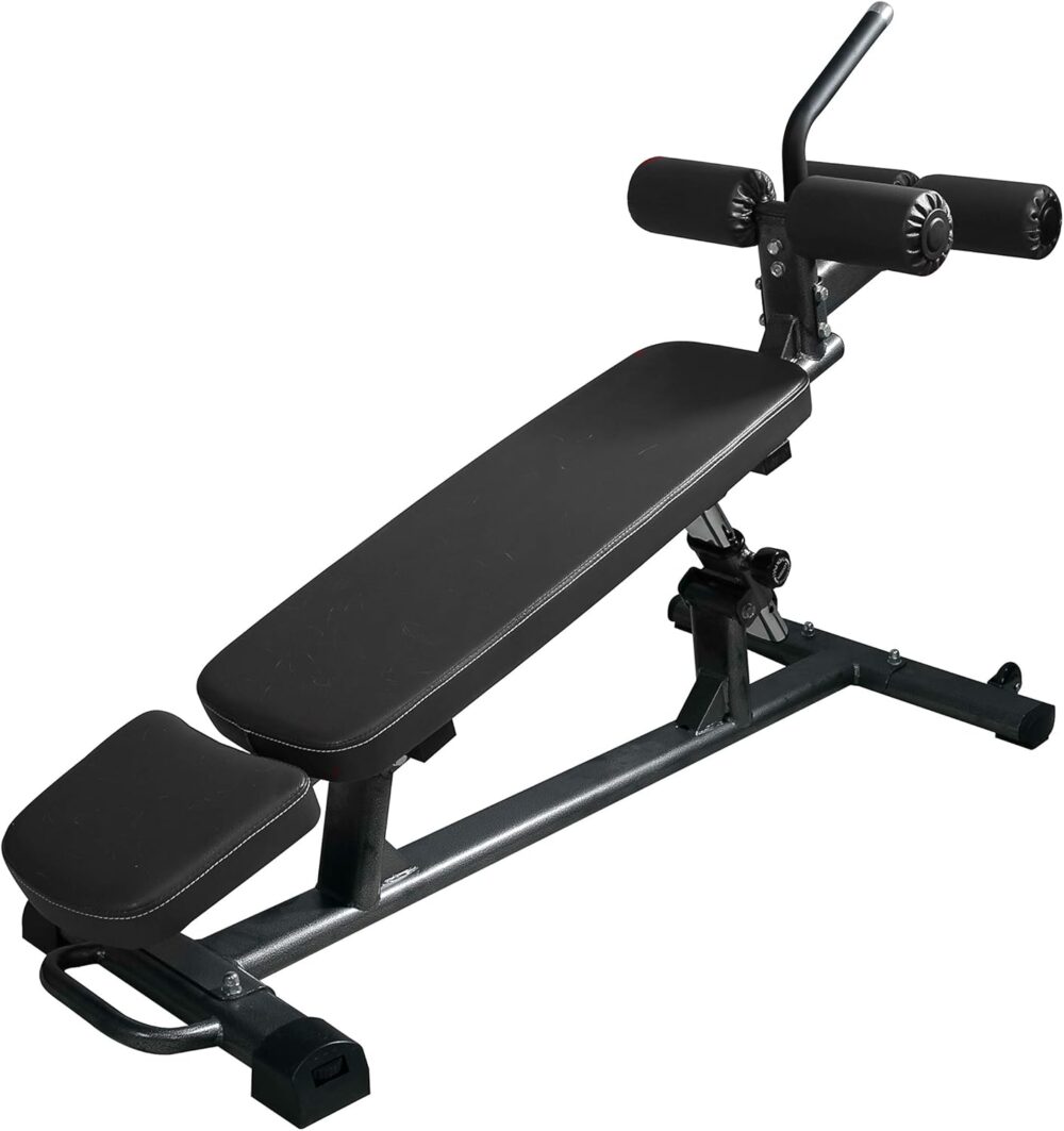 Semi-Commercial Sit-Up Bench For Core Workouts and Decline Bench Press. Adjustable Weight Bench with Reverse Crunch Handle with 4 Adjustable Height Settings. Great Ab Workout Equipment
