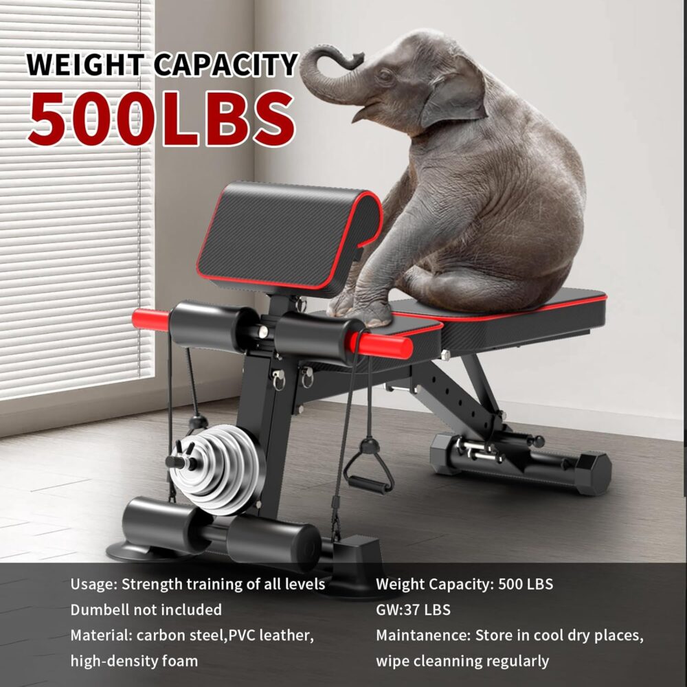 Adjustable Weight Bench,Utility Workout Bench Foldable Incline Decline Benches for Home Gym Full Body Workout,Load 600LBS - Image 2