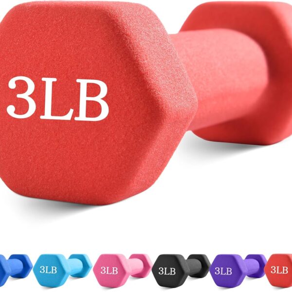 Dumbbells with Neoprene Coating(Single), 1LB-3LB Anti-Roll, Anti-Slip, Hexagonal Home Fitness Equipment for Shoulder, Neck, and Hand Training for Seniors over 55 old