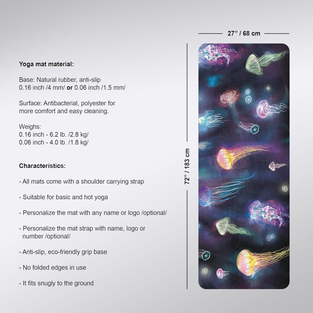 Glow Fitness Mat, Colrful Pilates Rug, Sea Life Anti-slip Workout Pad, 27"x72" (68x183cm), Y-94 - Image 2