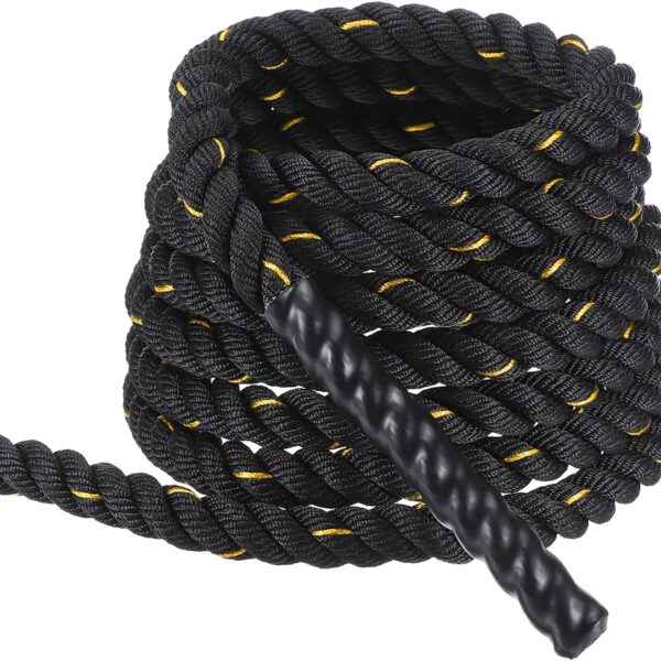Battle Rope 20ft x 1 Inch Polyester Workout Rope Heavy Fitness Exercise Rope for Strength Training Home Gym Muscle Building, Black Yellow