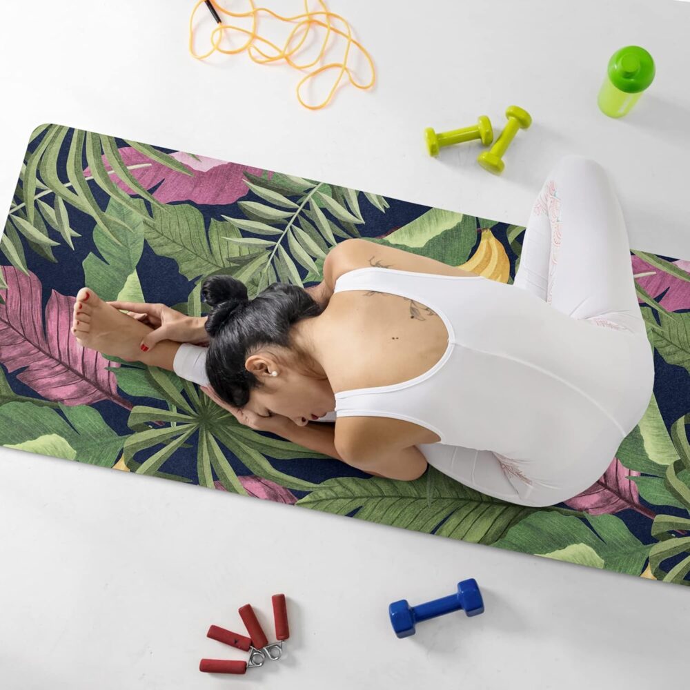 Tropical Fitness Pad, Banana Leaves Yoga Mat, Custom Anti-slip Workout Rug, 27"x72" (68x183cm), Y-219 - Image 2