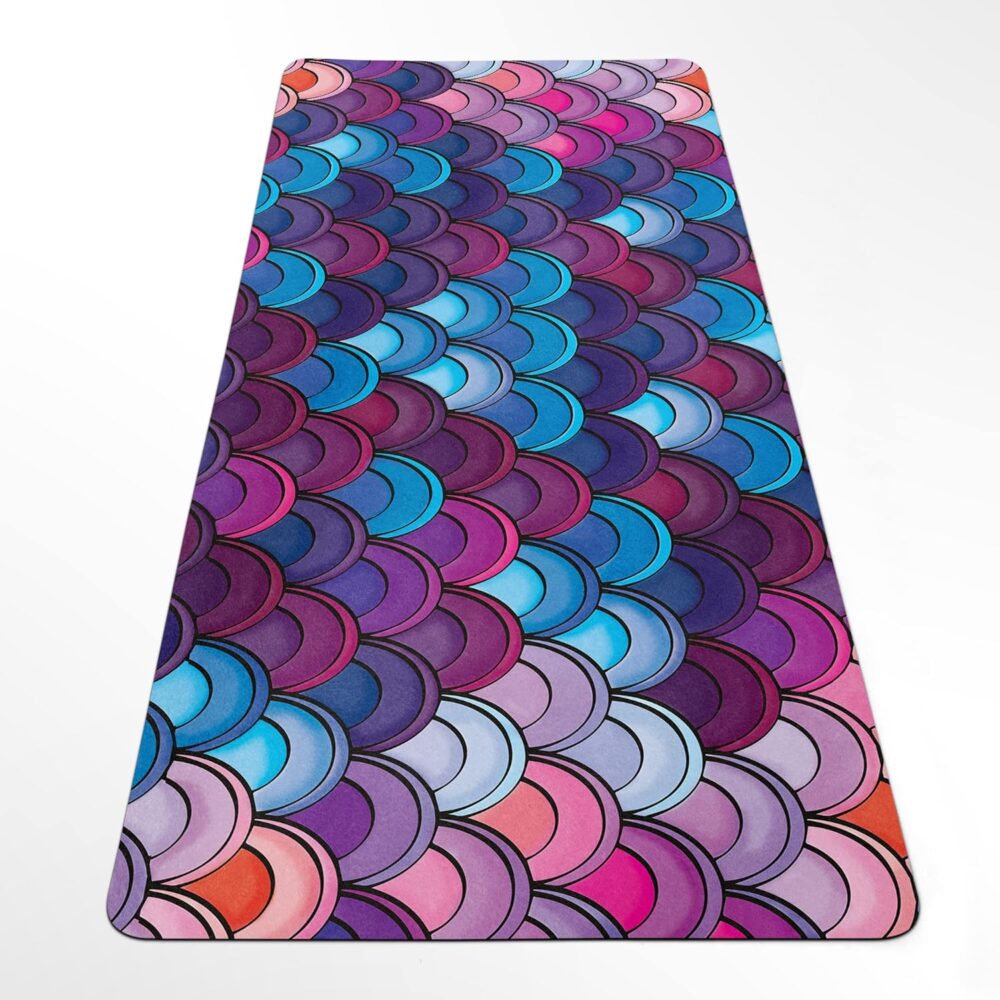 Yoga Mat Mermaid Scales, Colorful Hot Yoga Pad, Anti-slip Workout Rug with strap, 27"x72" (68x183cm), Y-37